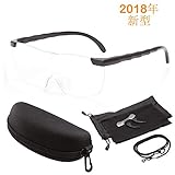 LONCHAN 新型 拡大鏡 ルーペ 1.6倍 両手が使える めがねルーペ 高倍率  黒（本体＋収納ポーチセット） (ブラック)