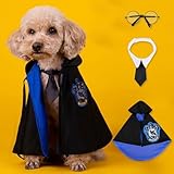 FINGOOO ハロウィン 犬 コスチューム 3点セット 猫 服 コスプレ 仮装 マント 衣装 ペット 小型犬 中型犬 大型犬 変身 (ハリポタ ブルー, M)