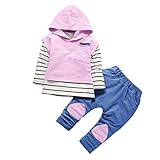 三番目の店　幼児 子供の赤ちゃん少女の衣装　帽子付きストライプTシャツトップス+パンツ　服セット (S, 紫)