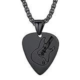 Suplight ギター ピック ネックレス メンズ ステンレス ブラック 黒 ペンダント レディース 音楽 楽器 アクセサリー