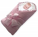 BundleBee Baby Wrap, Swaddle and Baby Blanket Kit with Back and Neck Support Insert, Pink Ruffle, 0-