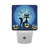 AlazaハロウィンPumkin面Bat Moon LED Night Light Dusk to Dawnセンサープラグin Night Home Decorデスクランプfor Adult