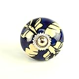 Ornate blue floral Ceramic knobs for cabinets & cupboards - hand painted pulls