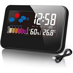 デジタル温湿度計 置き時計 目覚まし時計 時計 温度・湿度計付き 大画面 カレンダー/アラーム/スヌーズ/温度/湿度/最…