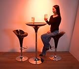 ラウンドバーハイテーブル（111cm高）3点セット 艶 ブラック（黒）昇降バーチェア2脚付き