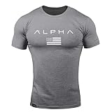 [SHANLIANG] ジムtシャツ ストレッチ 半袖 細身 フィットネス トレーニング 筋トレ スポーツ おしゃれ メンズ 速乾性 (XL, ダークグレー)