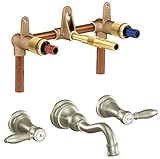 Moen TS42106BN-9700 Weymouth Two-Handle High Arc Wall Mount Bathroom Faucet with Valve, Brushed Nick