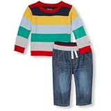 THE CHILDREN'S PLACE(ザ・チルドレンズプレイス) ストライプセーター&リブニットウエストジーンズセット タイダル 小物くつ下・タイツ 0～3ヶ月【並行輸入】