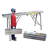 足場台 安全 洗車台 踏み台 業台 高所作業台 作業用踏台 足場板 足場器具 伸縮 折畳み 軽量 多目的 コンパクト 足置き台付き ドローストリング不要 耐荷重300kg 安定 安全 持ち運び便利 足場またははしごとして使用でき、窓の掃除、外壁と外壁の塗装 移動式階段 足場台 踏み台 (色 : Metallic, サイズ : 140x25cm)