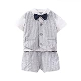 giminuoベビー服 男の子スーツ 4点セット 蝶ネクタイ フォーマル 半袖 男の子 結婚式 七五三 入園式 卒園式 (66, グレー)