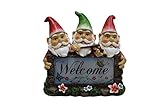 Alpine SLL654SLR Solar Gnomes with Welcome Sign Garden Statue