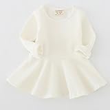 Honel 女の子 ワンピース チュニック ベビー服 かわいい 通園 通学 キッズ 子供服 ガールズ ドレス シンプル 春 秋 冬（ベージュ、104cm）