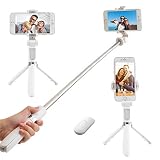 HYR 【2021年】 自撮り棒 Bluetooth セルカ棒 軽量 無線 三脚/一脚兼用 360度回転 6段伸縮 ワイヤレス リモコン 折りたたみ 持ち運びに便利 iPhone/Android スマホ対応 (ホワイト)