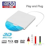 外付けブルーレイDVDドライブリーダー ポータブル ウルトラスリム USB 3.0 ブルーレイBDリーダー DVD CDバーナー プレーヤー ライター リーダー ディスク Mac OS Windows 7/8/10 Linxus ノートパソコン用 (シルバー)