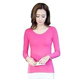 【TaoTech】 裏起毛 ヒートインナー 10分袖 体感温度UP 全7色 レディース 長袖 Tシャツ (ローズピンク, L)