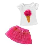 Tovadoo 子供服 ２点セット Tシャツ＋スカート 3Dアイスクリーム柄のトップス＋ふわふわのカラーパニエのチュチュスカート セットアップ 可愛い カジュアル 100～150 1才～6才