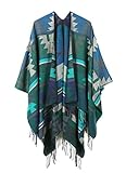 JURUAA レディース ポンチョ フリンジ カシミア フリース ショール ラップコート US サイズ: L カラー: グリーン