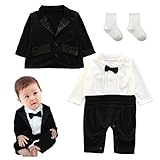 PercheNo (ペルケノ) ベビー キッズ 男の子 フォーマル セレモニー ロンパース ジャケット ソックス セット タキシード 黒 チェック (ブラック, 90)