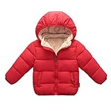Smile キッズ 子供　ダウンジャケット ベビー 子供服 ダウンコート ダウン 棉服ジャケット 防寒 保温 アウターウエア 女の子 男の子 フード付き (130cm, レッド)