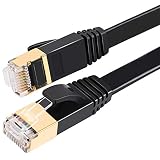 FOSTO Cat7 LANケーブル 1M イーサネットケーブル カテゴリー7 フラットケーブル 高速 STP 爪折れ防止 RJ45 業務用 屋外用 for PS4 Xbox モデム ルータ 10Gbps/600MHz 金メッキコネクタ（ブラック）