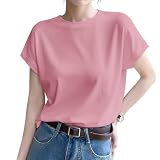[YUMISS] 【新色追加】 Tシャツ レディース 半袖 ゆったり 【サラッとした着心地・ゆったり体型カバー】 レディース トップス 夏 tシャツ 柔らかい 快適 通気 吸汗 速乾 日常 通勤 オフィス シンプル おしゃれ カットソー (JP, アルファベット, M, ピンク)
