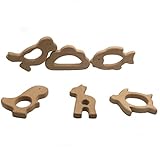 Kissteether 6pcs DIYペンダントハンドカットウッドペッカーの金魚のアルパカウール環境に優しい木のカメの恐竜の赤ちゃんのおしゃぶりの天然ブナ材 (6pcs)