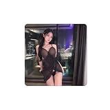 [SEXYTINE] セクシー ランジェリー 横開き サテン ハーフスリップ スリップ キャミソール 深v ベビードール キャミソール スリット レース レース レディース (ブラック/2点セット)