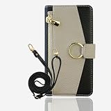 For AQUOS wish4 (SH-52E) 対応 ケース 財布一体手帳型 スマートフォンケース スタンド機能付き リングベルト付き 保護カバー ショルダーストラップ付き カード収納ポケット サイドポケット（財布一体・ショルダーストラップ付 カラー：Black ブラック）