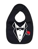 Dirty Fingers, A Tuxedo with Carnation in pocket, Boy Girl Unisex Feeding Bib, Black by Dirty Finger