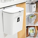 （在庫一掃）壁掛けゴミ箱 キッチンゴミ箱 ぶら下げごみ箱 9L 取り付け可能な屋内コンポストバケット 食器棚/バスルーム/ベッドルーム/オフィス/トイレ