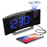 デジタル時計 目覚まし時計 天井投影 大型LED FMラジオ 電源式 ダブルアラーム 六段輝度調節 Mpow 置き時計 卓上時計 大音量 おしゃれ 携帯充電可能 メタル台座 部屋/オフィス/台所用 18ヶ月保証付き [2018改良版] 76-108MHz 高画質ディスプレイ 15個プリセットメモリー シルバー