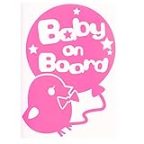 ピンク（桃色） Baby on board 蝶ネクタイひよこ ヒヨコ リボン 動物 赤ちゃん baby ステッカー 窓ガラス用シール ※吸盤・マグネットタ...