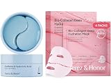 Terez & Honor カフェイン アイジェルパッチとオーバーナイト コラーゲン フェイスマスク SET 目元パック アイジェルパッチ ヒアルロン酸パッチ 目元ケア アイパック 目元パックシート 韓国コスメ（Pink/Blue）SET