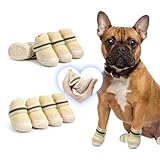 LIKOKLIN 犬靴 犬用メッシュシューズ ドッグブーツ ドッグくつ 【小型犬専用】 反射テープ付き 滑り止め 肉球保護 脱げにくい 散歩 通気性 犬用靴 犬くつ 犬のくつ 小型犬 中型犬 4個入り サイズがやや小さい (ベージュ4#)