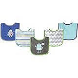 Luvable Friends 5 Piece Drooler Bibs with Waterproof Backing, Blue Robot by Luvable Friends