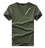 【Smile LaLa】 メンズ tシャツ カットソー vネック インナー 半袖 オシャレ 無地 大きい サイズ 夏 シンプル (カーキ, 3XL)