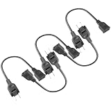 KOZUMUWAN 【5本セット】室内 延長コード 使いやすい 耐水性 耐久性 電源タップ ACアダプタ用電源延長コード 1個口 ブラック 短い 電源ケーブル 頑丈 ラッキング火災予防絶縁キャップ付きスイングプラグ フリープラグ 180度回転プラグ 2ピンプラグ接続可能 メス-オス 5本入り (0.3ｍ, ブラック)