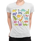 [igsticker] プリント Tシャツ レディース Mサイズ size おしゃれ クルーネック 白 ホワイト t-shirt 013167 恐竜 動物