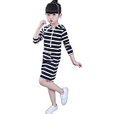 人気　Yochyan 子供ドレス　バレンタインデー 　プレゼント　ベビードレス　キッズ服　女児　ガールズ　可愛い　素敵　長袖　スウェット　縞　日常着　普段着　通園　通学（110-150ＣＭ) (120