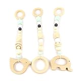 3pcs Child Montessori Baby Teether Wood Baby Play Gym Ball Bird Beech Baby Teething Beads Silicone S