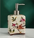 tonntyann セラミック ソープ・シャンプー用ディスペンサー ポンプ式 バスルーム 洗面台 おしゃれ 320ml 花鳥紋 (梅)
