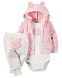カーターズ Carter's 正規品 長袖,パイル生地 パーカー＆パンツ&半袖ボディスーツ の3点セット Pink 9ヶ月（75cm）
