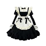 [SHOLIND] ゴシック ロリータ レトロ メイド 服 セット 長袖 ゴスロリ ワンピース エプロン セット クラシカル 可愛い 萌えロリータ 大きいサイズ (ブラック ショートタイプ, Ｓ)