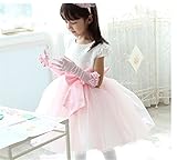 Candykids こどもドレス 女の子ドレス フラワードレス 結婚式 発表会 白 チュールスカート 子どもドレス 可愛い手袋つきます (130cm)