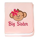 CafePress – Big Sister Monkey Girl – スーパーソフトベビー毛布、新生児おくるみ ピンク 07903717016832E