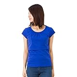 ミルフェルム 授乳服 ストレッチ天竺チビ袖パフスリーブTシャツ M ブルー(65)　マタニティ 産前産後 春夏秋冬 授乳口付き