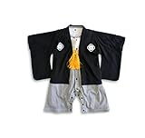 袴 ロンパース 袴　カバーオール はかま フォーマル 男の子 ブラック/ブルー 紋付き お正月 七五三 節句 百日祝い 出産祝い 誕生日 パーティー 結婚式 きもの風ロンパース 70cm/80cm/9