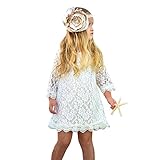 菲服子供服女の子の長袖 レース ドレス ホワイト（80-120CM） (80)