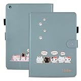 Qribo Fire HD 10 ケース 2017年/2019年販売 シンプルなのに可愛いデザイン エンボス加工猫柄 うれしい気持ち 10.1インチ対応 Fire HD 10 カバー 2017 複数の視野角 スリムフィット Fire HD 10 2019 タブレットケース ファイアタブレット10 カバー HD10 2019 保護カバー 防水 の耐久性 滑り防止 美しい 贈り物 友達 - ブルー