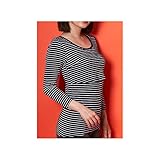 [ベルメゾン] 綿混 あったか インナー 産後 ママ クルーネック 八分袖 （授乳口付） ブラック系ボーダー サイズ：Ｍ